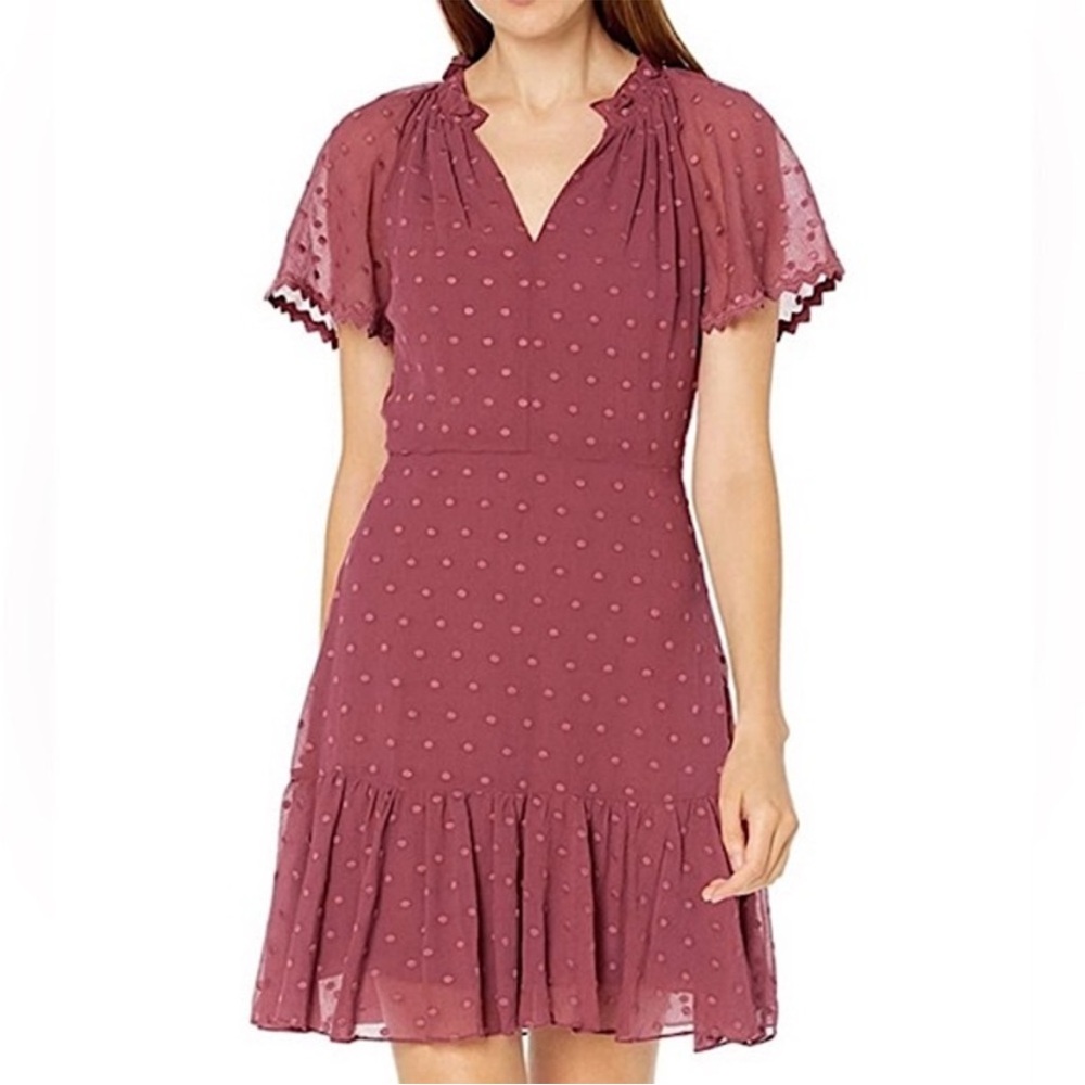Rebecca Taylor Silk & Cotton Dot Embroidered Short Sleeve Dress (Size 16)